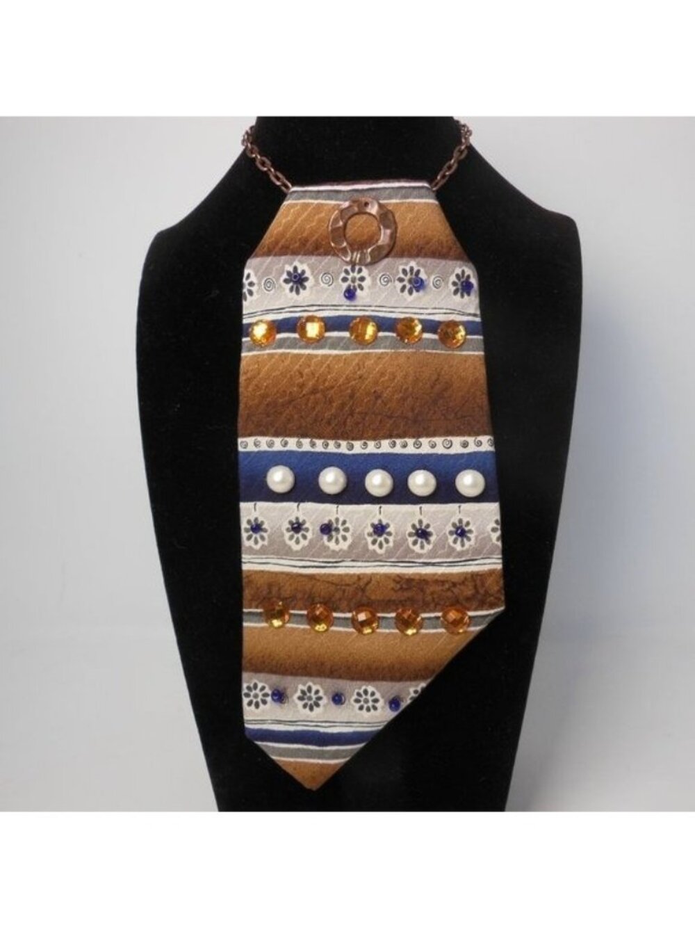 Woman's pendent tie, upcycled necktie, handcrafted Avant Garde neckwear, unique